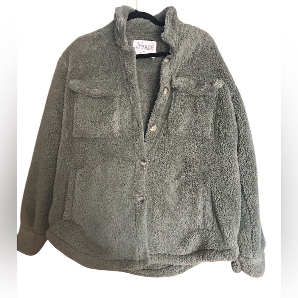 Natural Reflections Green Fleece Sherpa Shacket Medium
